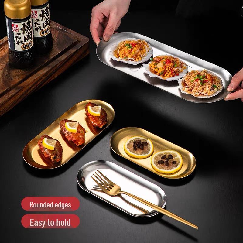 Gold Oval Stainless Steel Nordic Snack & Dessert Plate