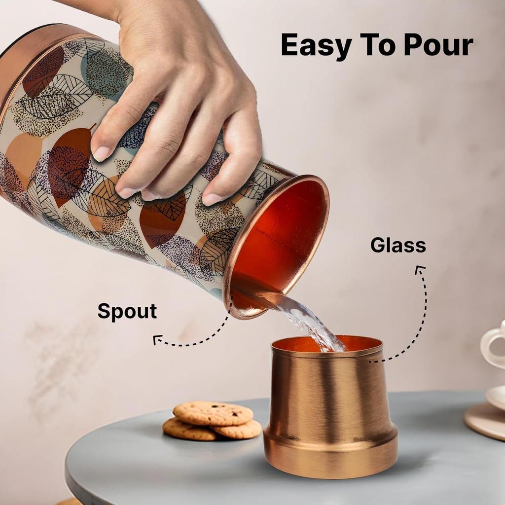 Pure Copper Water Bottle 950ml | With Copper Glass In Lid | | Antibacterial | Elegant Design | Bedside & Kitchen Use | Gift Option