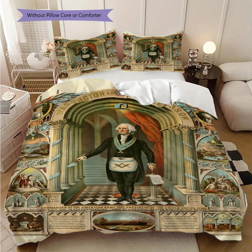 Recognized Freemasonry bedding, duvet cover, pillowcase, home decoration, birthday gift (1 * duvet cover+2 * pillowcase, coreless)