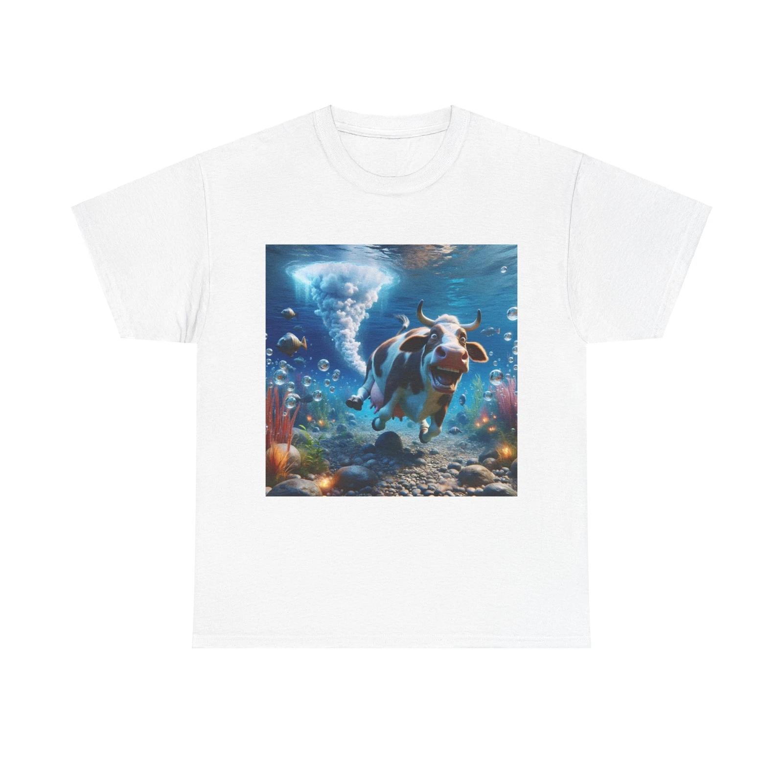 

Unisex Adult T Shirt Joyful Cow Underwater Fart Bubbles 4XL