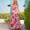 New Off-the-shoulder European and American Women's Clothing Fashion Chiffon Printing Fairy Long Temperament Evening Dress Dress