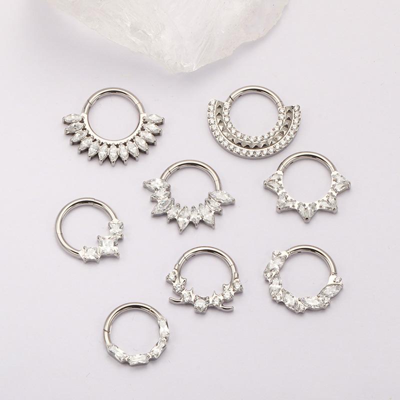 ASTM F136 Titanium with CZ Hinged Nose Ring 16G Septum Clicker Piercing Septum Daith Helix Tragus Earrings New Body Jewelry