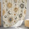 Sun, Moon & Stars Curtain - Polyester, 12 Hooks, Machine Washable, Artistic Bath & Window Decor
