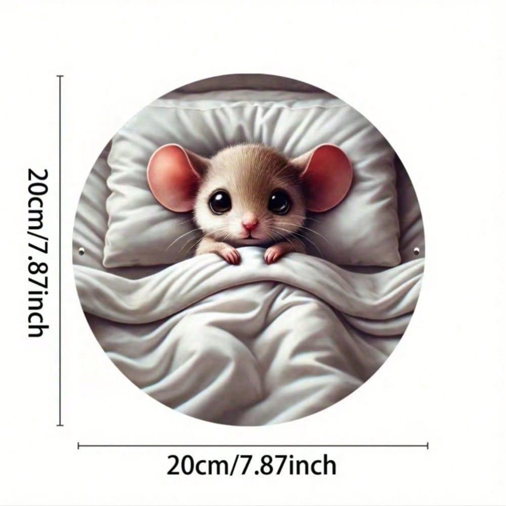 Cozy Mouse In Blanket Metal Sign 12 Inch Round Iron Wall Art for Home Farmhouse Cafe Winter Decor