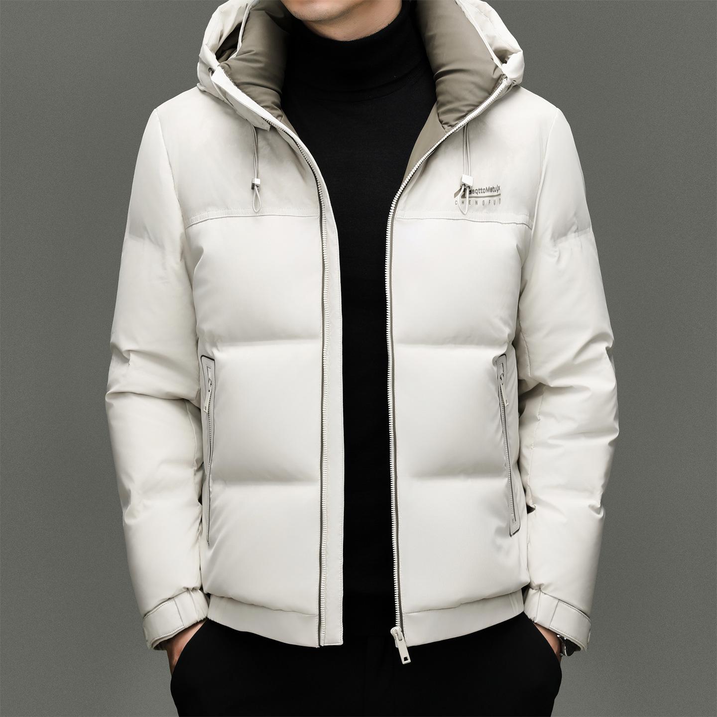 

Men s Winter Hooded Down Jacket: Simple, Fashionable, Thickened, 90% White Duck Down, Warm Outerwear 170 брудно-білий