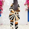 Women Plus Size Beige Dark Green Printed Round Neck Three Quarter Sleeve Asymmetrical Top Long Pants Two Piece Set