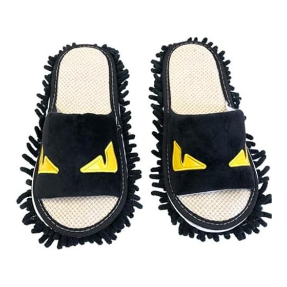 Mop slippers for cleaning, microfiber, washable, no back strain, wearable mop, perfect for floor cleaning, cleaning goods (28cm, little black