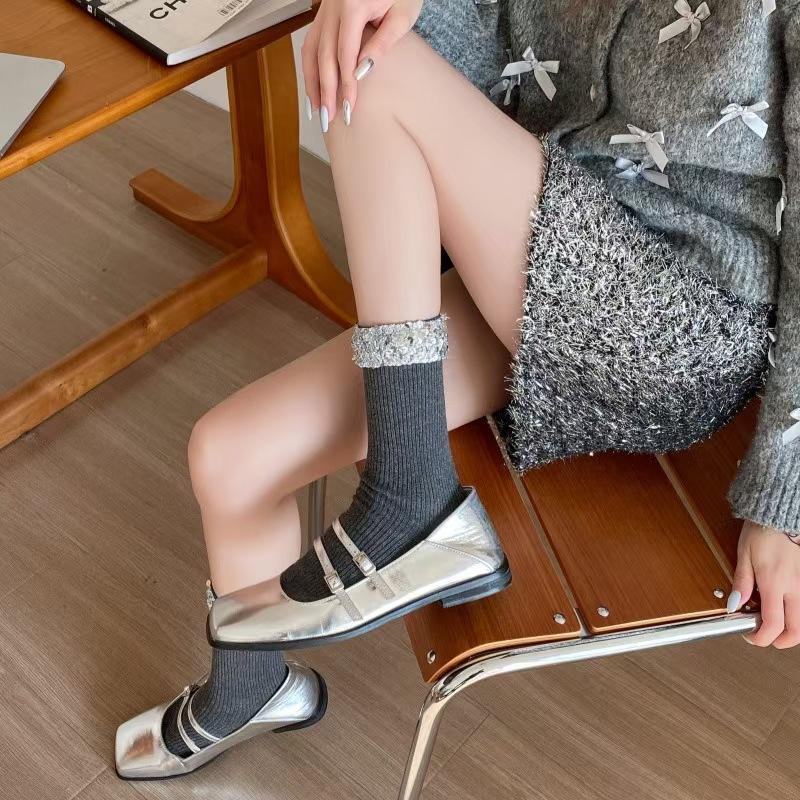 

Тяжелая промышленность, Легкая роскошь с пайетками, Женские носки, Корейская мода, Двухигольные, Носки средней длины, Стиль Instagram, Креативный дизайн one size темно-серого