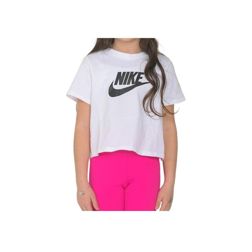 Nike Logo Print Casual Short Sleeve T-Shirt Kids Tops White DA6925-102