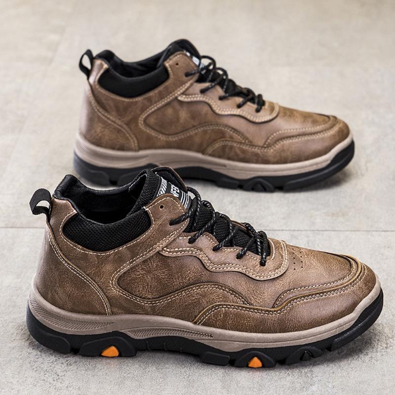 

Fashion 2025 Autumn and Winter New Workwear Men s Leather Surface Warm High Top with Plush Trendy Shoes 44 коричневый