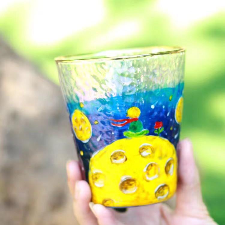 Rainbow Sheen Hand-Painted Glass Cup - Bling Design for Summer