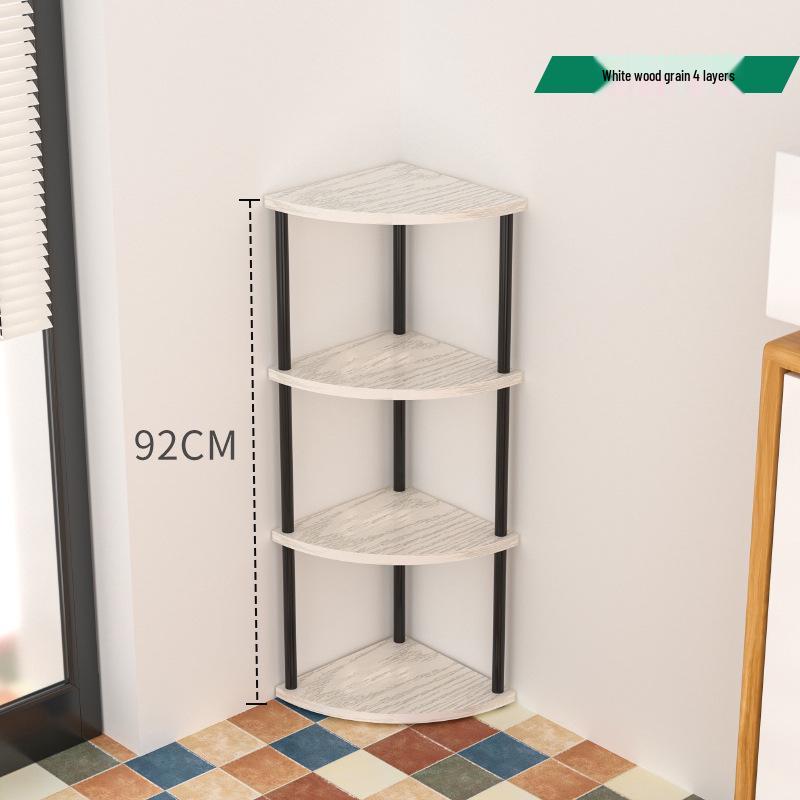 Triangular Corner Cabinet with Multi-Layer Storage and Display Shelves for Living Room or Bedroom.