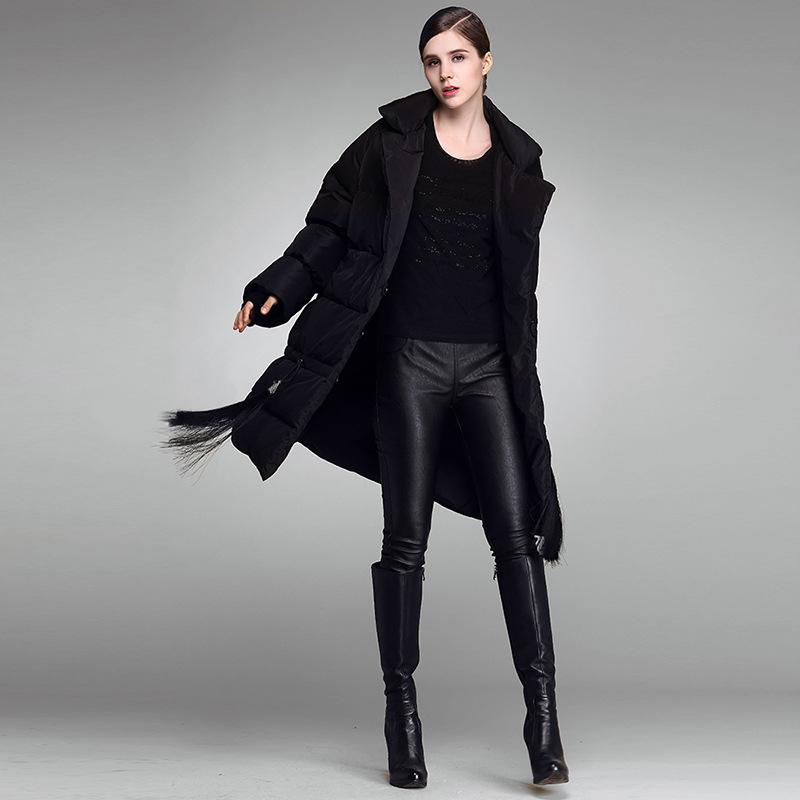Europe, America, autumn and winter new thickened loose fringed women's clothing white duck down jacket women's medium and long one