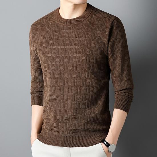 Pánský podzim Zimní svetr Pletený Tlustý kulatý výstřih Dlouhý rukáv Teplá Elastická Nášivka Slim Fit Měkká Velká velikost Ležérní Střední délka Pánský svetr