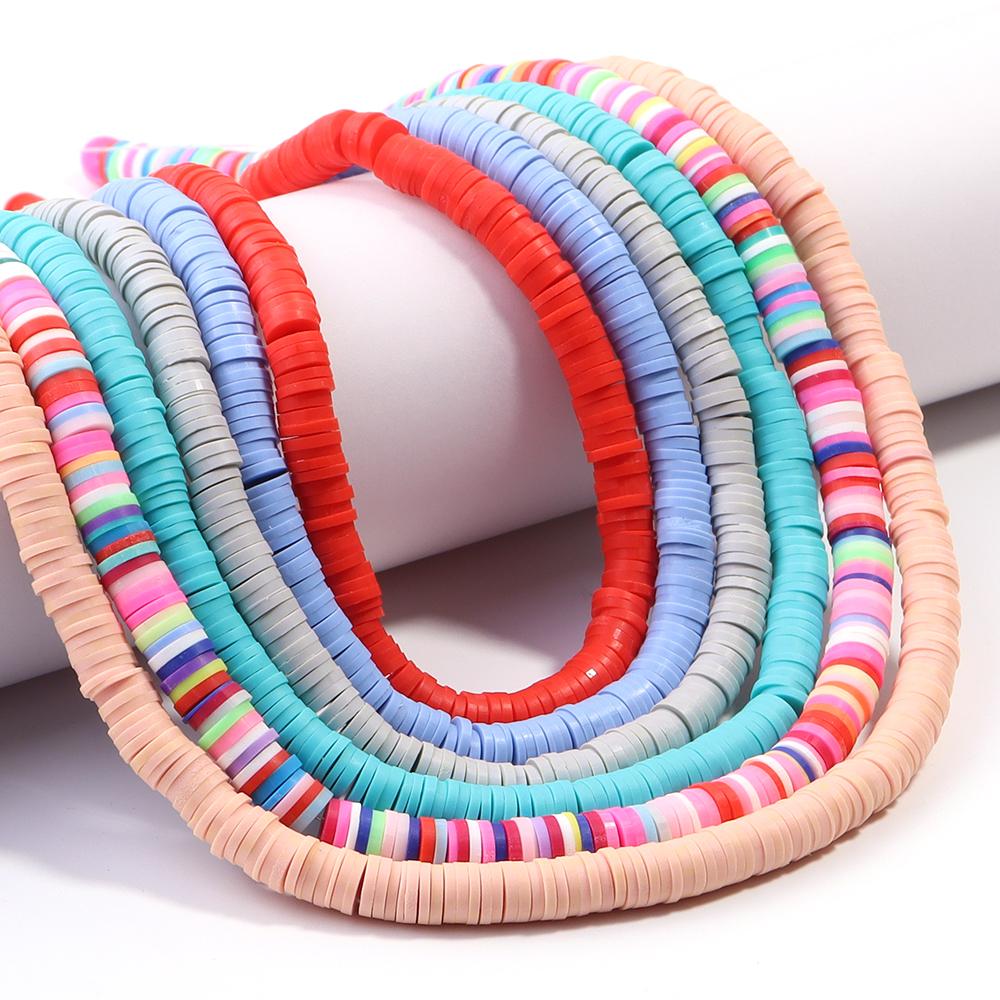 1 Strang 6mm Mehrfarbige Polymer Clay Perlen Flach Rund Handgemacht Lose Abstandene Perlen Für Schmuckherstellung DIY Armband Ohrringe Basteln