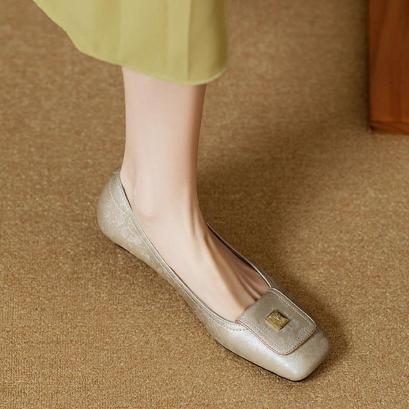 Giant soft retro leather single shoes women's spring and autumn versatile square head low-heeled flats