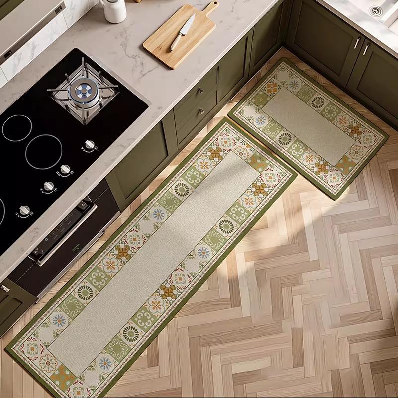 Kitchen Carpet PVC Leather Waterproof Oil-proof Non-slip Floor Mat Retro Print Rug Long Size Rugs Home Decor Alfombra De Cocina