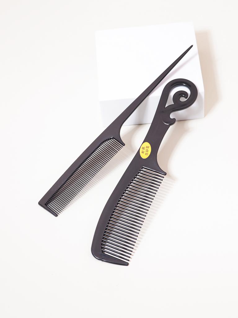 2-piece black thickened wide toothed plastic comb set, pointed ponytail comb, hairstyle tool comb Special for real hair wigs