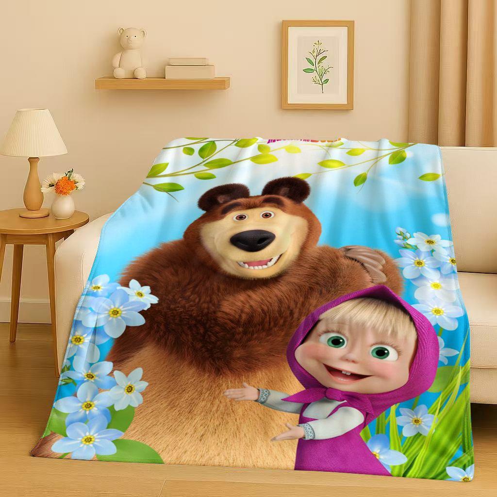 2026 New Cartoon M-Masha and B-Bear Christmas Gift Flannel Blanket,Ultra Soft Plush Throw for Home Bedroom Bed Sofa Cover Kids
