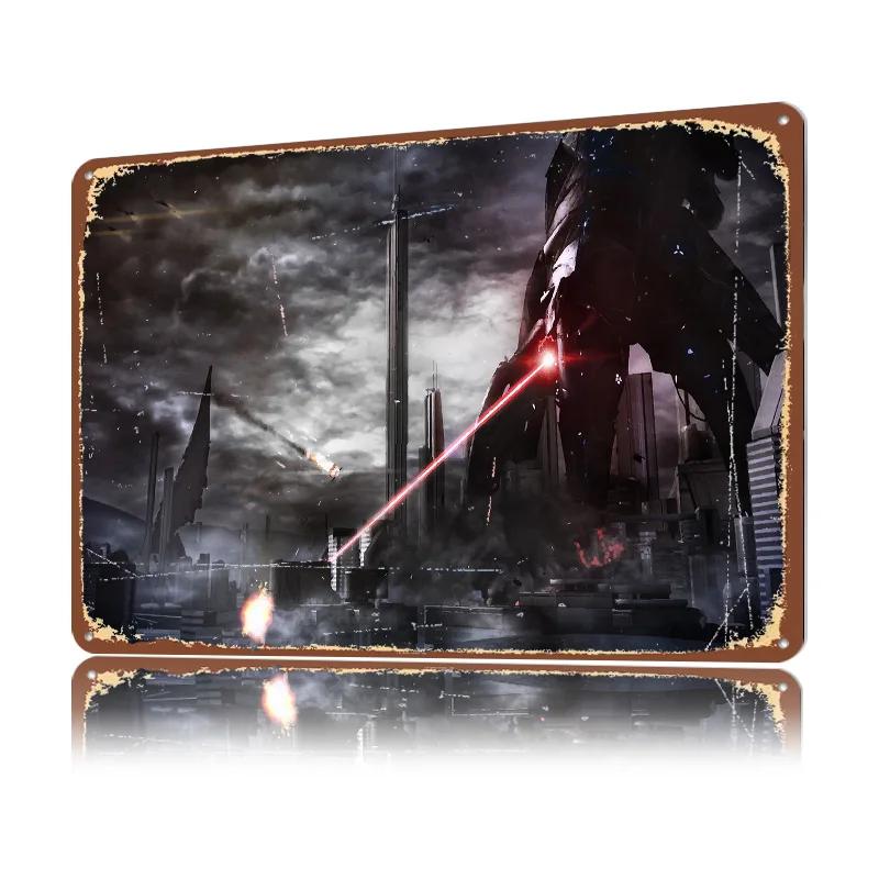 Póster de Mass Effect Retro D Placas Metálicas Impresas Colgante de Pared Personalizado Regalo para Decoración de Sala de Juegos Artículos Decoración de Baño