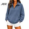 Ribbed Cuff Pullover Women V-Neck Sweatshirt with Kangaroo Pocket, Fit Drop-Shoulder Top, Loose Casual Long Sleeve Top for Autumn Winter Drop Shoulder