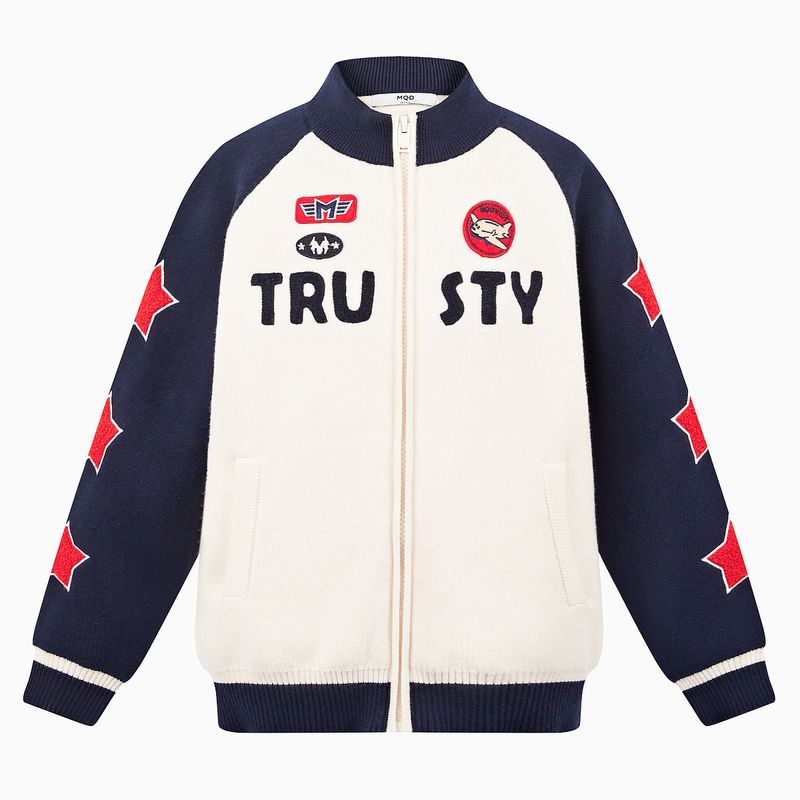 Mqd Children s Clothing Boys  Sweater Cardigan Jacket Spring and Autumn Style Baby Spring Clothing Children s Preppy Style Knitwear Rice White 110