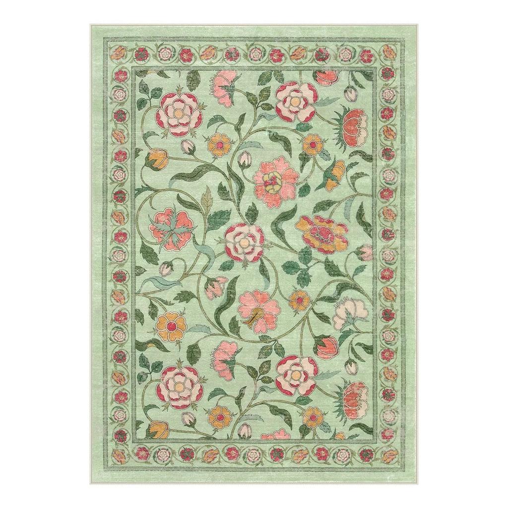Eleganter Boho Französisch Eleganter Floraler Grüner Teppich Europäischer Pastoraler Stil Wohnzimmerdeko Teppich Schlafzimmer Kunstteppich Waschbarer Teppich