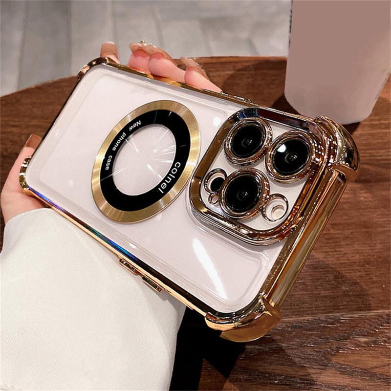 Luxury Plating Transparent For Magsafe Magnetic Case For iPhone 14 13 12 11 Pro Max 14Pro Shockproof Corners Clear Acrylic Cover