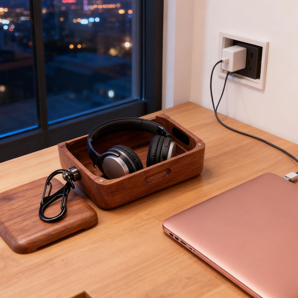 Wireless Earphones Case Fit for AMBEO SMART MOMENTUM 3rd 4th Wooden Storage Carry Cover Hand Polished Handcrafted Walnut Prevent Falls Bumps