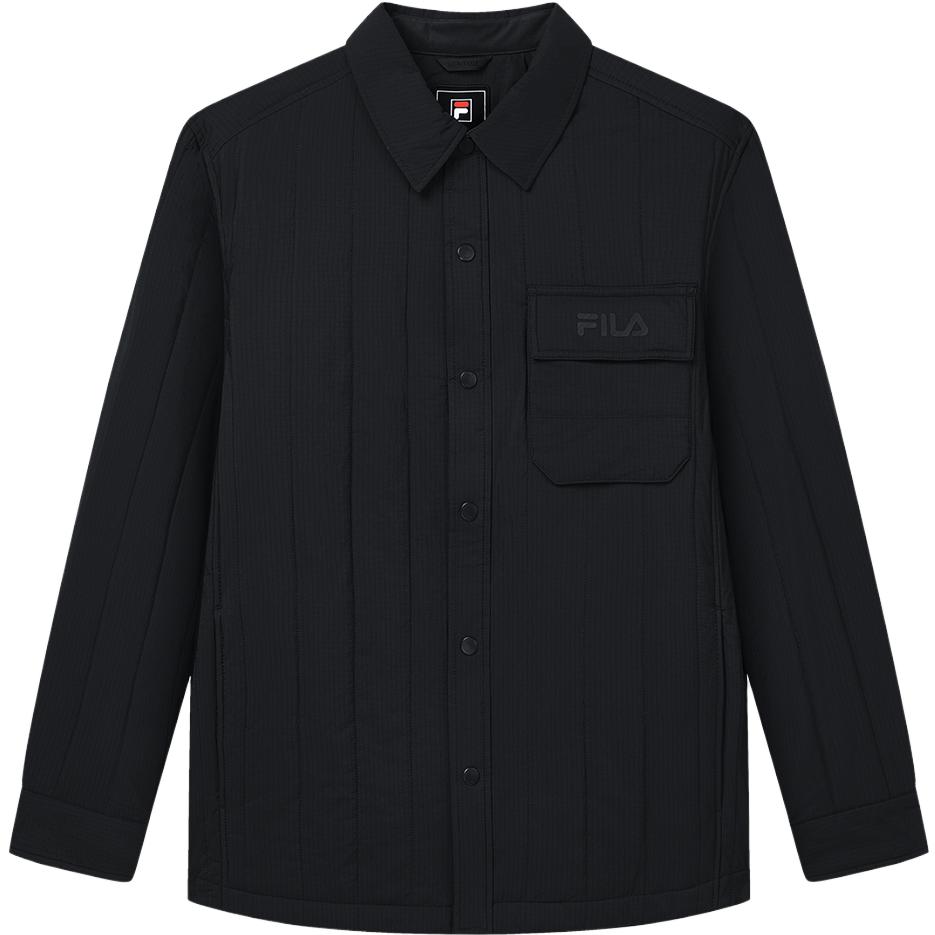 

FILA 2023 Winter New Sherpa Warm Flannel Shirt Collar Slightly Wrinkled Lapel Long Sleeve Fitted Jacket Cotton Coat Men jackets Black F11M348902F-BK XL