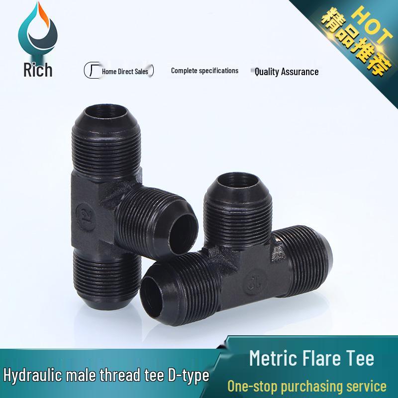 

High-Pressure Hydraulic Oil Hose Metric Tee Fitting, D-Type, Male Thread M16/18/22/27/30, 74° Cone Flared Tee 10mm x 1.0