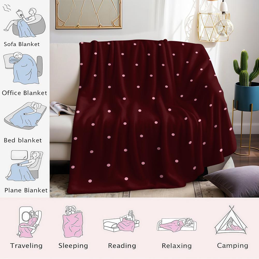 Burgundy Polka Dots Flannel Blanket Warm Soft Halloween Christmas Couch Warm Cozy Decorative Decor Gift for All Season