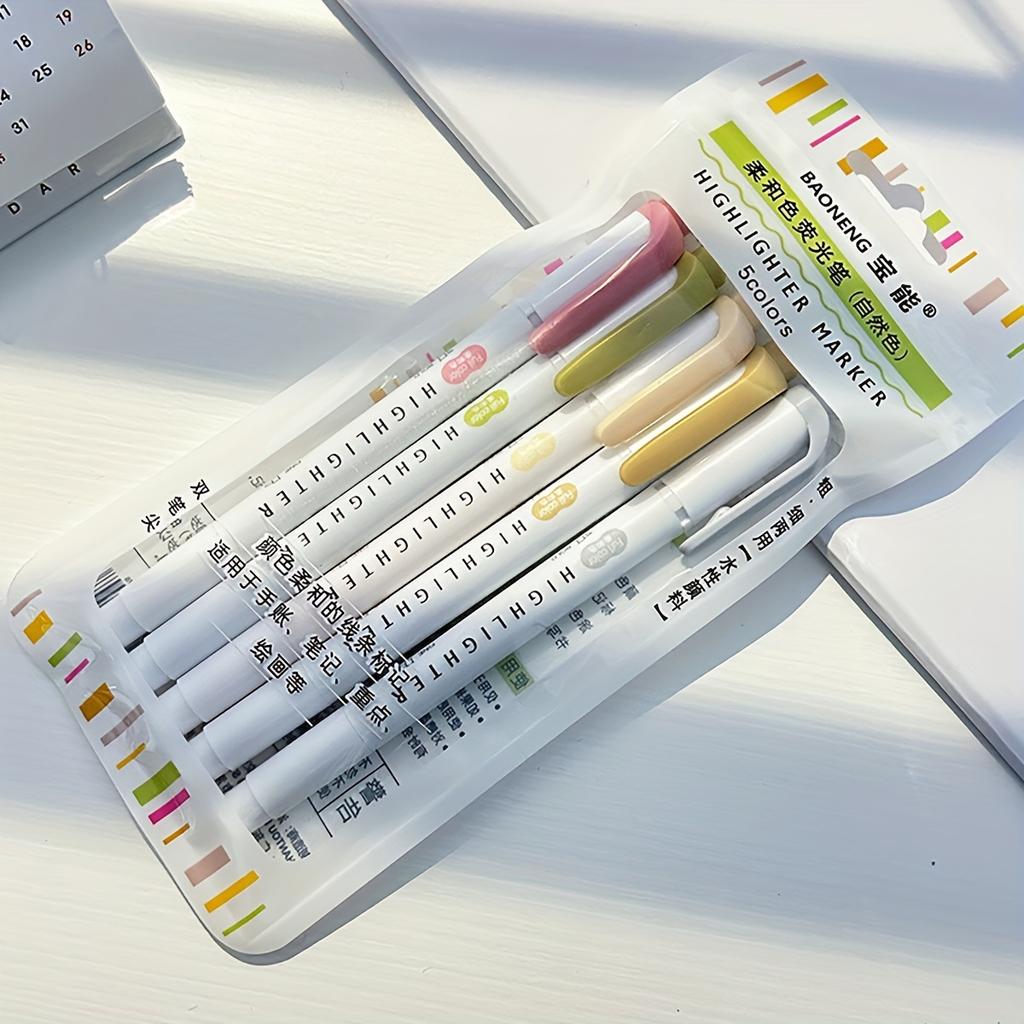 5 szt. Pastelowe Zakreślacze Kolory Podwójna Końcówka Fluorescencyjny Pióro Hakowe Kolorowy Marker Śliczne Markery do Journalingu Japońskie Artykuły Papiernicze