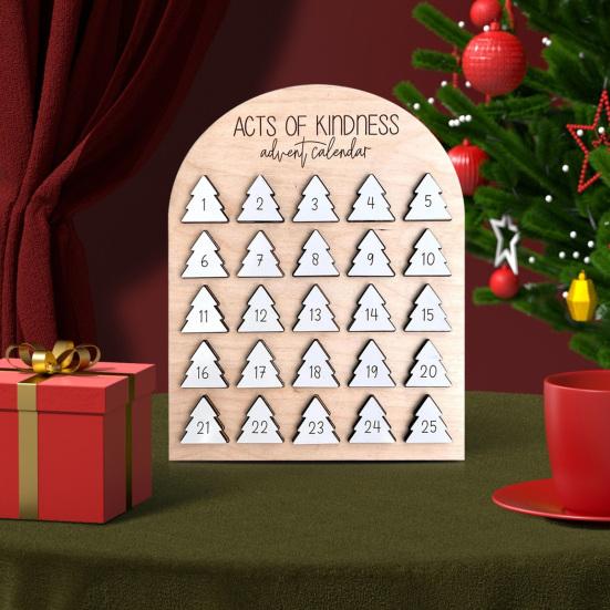 Acts of Kindness Advent Calendar 2025 Wooden 25-Day Countdown Calendar Sharing Kindness Christmas Decoration for Kids Adults