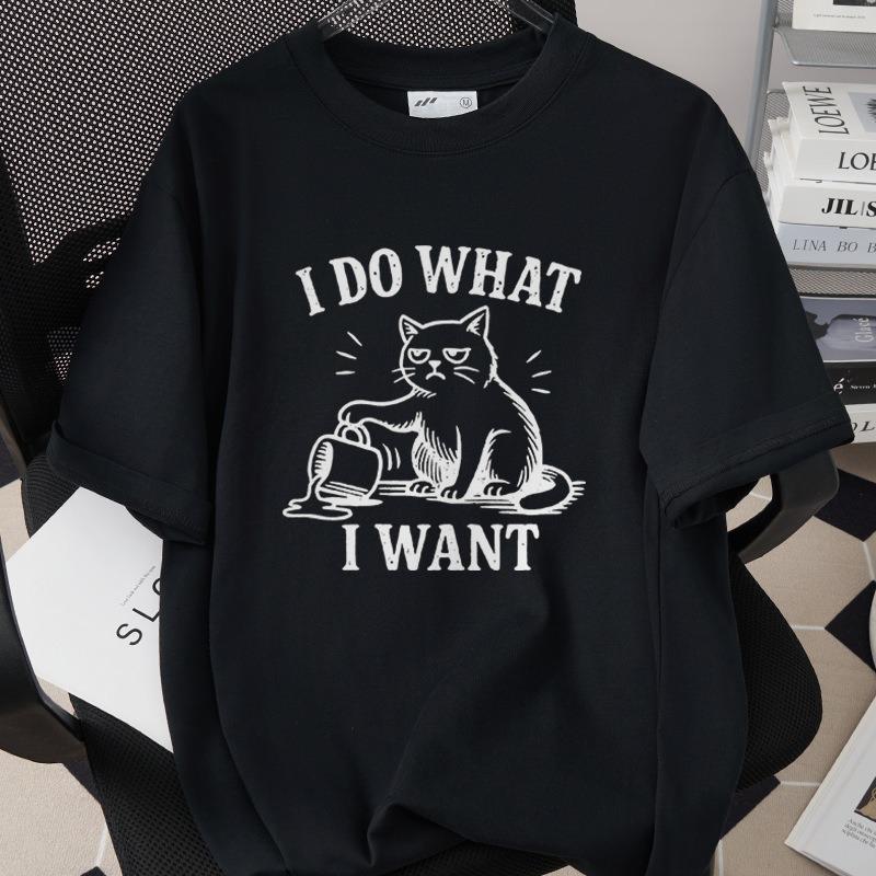 Interesting Cartoon Cat Short Sleeved T-shirt Neutral Casual Versatile Top Cute Cartoon Cat Daily Commuting Casual Home Clothes