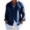 Chemise en lin pour homme avec col, Chemise de plage à manches longues