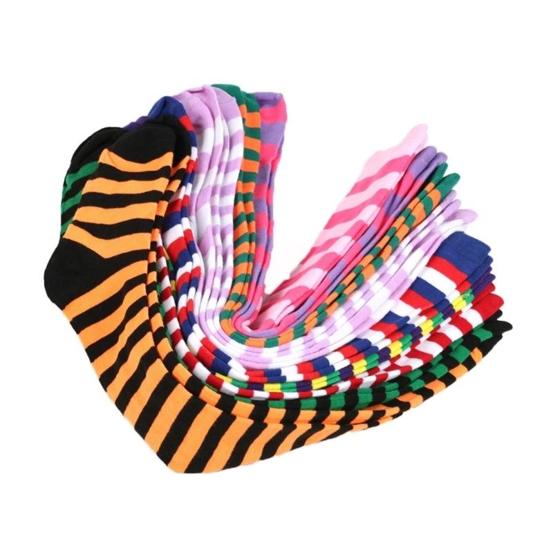 Regenbogen Oberschenkelhohe Socken Bunte Streifen Über das Knie Socken Strumpfwaren Halloween Cosplay Kostüm Zubehör Damen Herren Kind