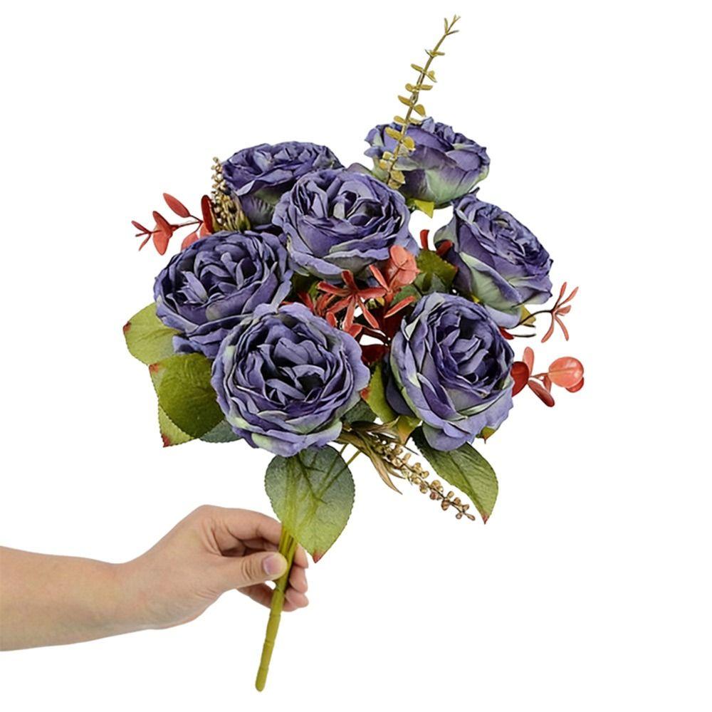7 Heads Simulation Flower Rose Silk Petals Faux Flower Holding Bouquet Flower  Wedding Ornament