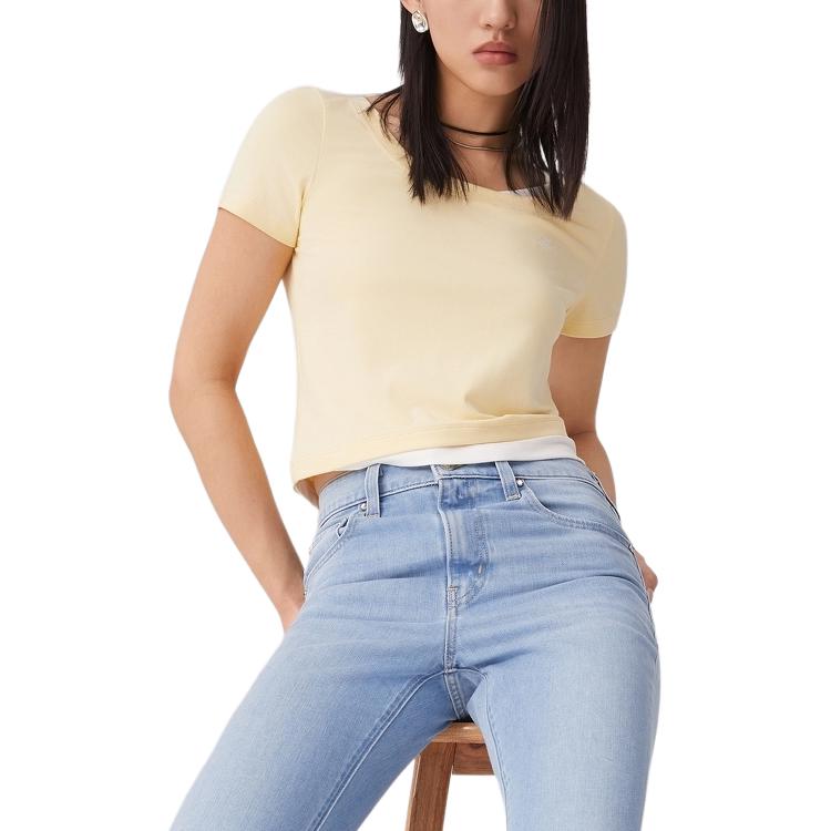 Levis Comfortable Simple Spliced Knit Casual Round Neck Short Sleeve T-Shirt Women Tops 003SL-0000