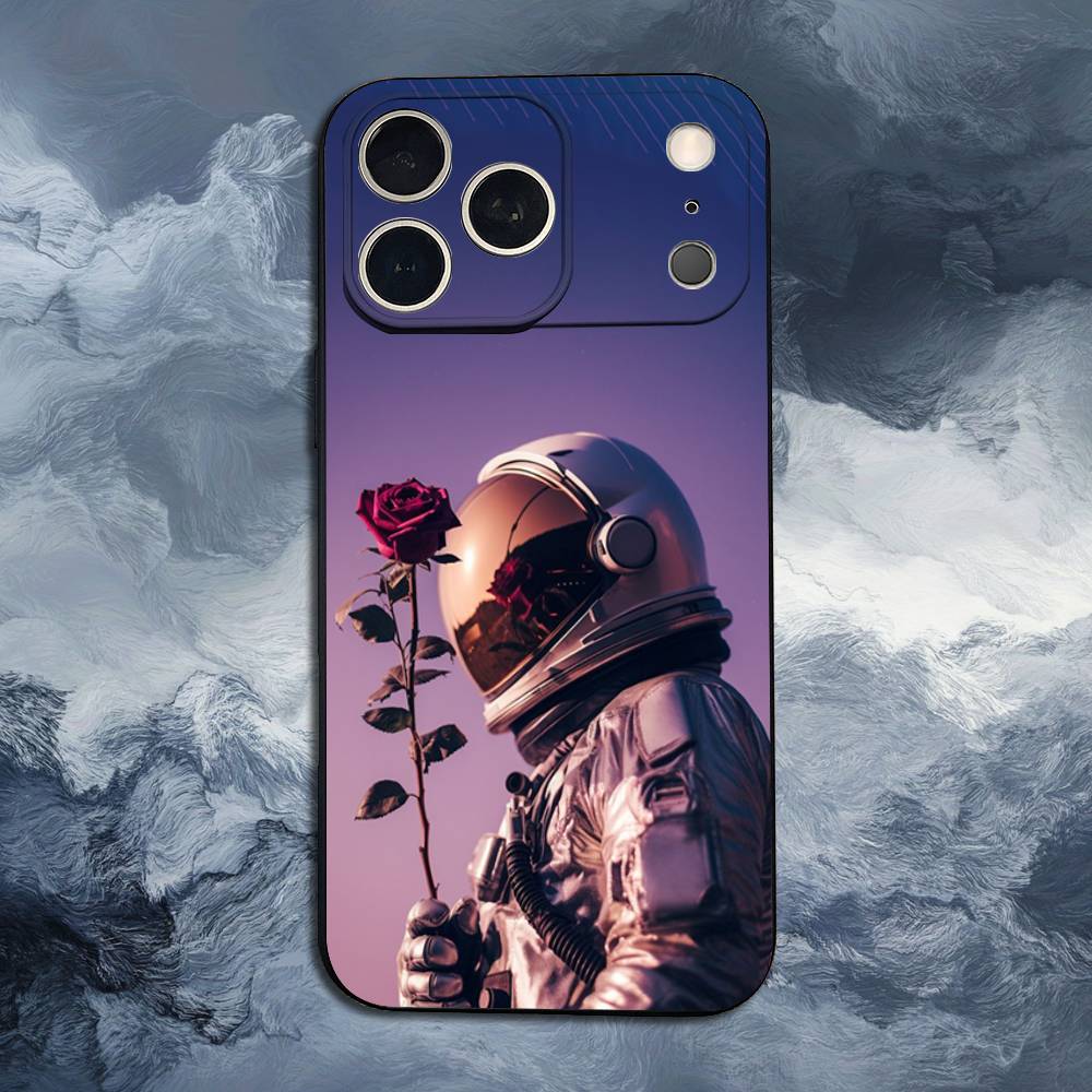 Cute Astronaut For iPhone 12,14,13,15,16,11,17,X,Mini,XR,SE,XS,Plus,Pro,Max,8,7,Soft Silicone Black Case