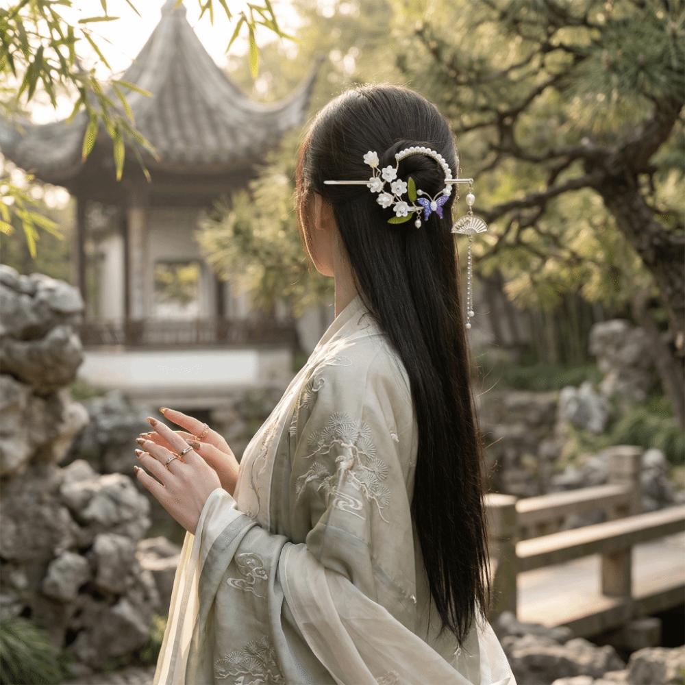 Long Tassels Floral Hair Accessory Elegant Pearls Hair Sticks Hanfu Hairpin  Cheongsam Matching