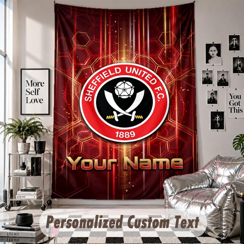 Wall Hanging Tapestry With Custom Name & Text, Sheffield United FC Decorative Tapestry For Bedroom