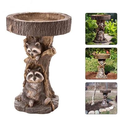 Resin Raccoon Birdbath Polyresin Antique Garden Bird Bath For Home Garden Yard Garden Decoration Outdoor Gardening Yard Decor