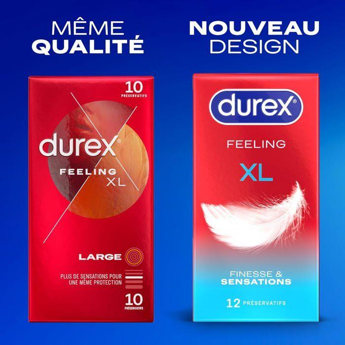 Durex FEELING XL - 12 Préservatifs Fins et Extra Larges pour Homme, Largeur nominale 60mm