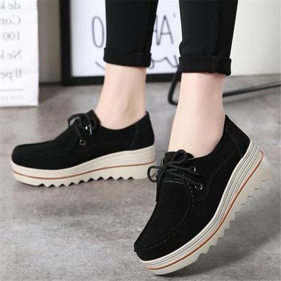 Vår Høst Dame Platåsko Damer Loafers Ekte Lær Komfortable Myke Mokasiner Fritidssko Flats Sko Slip on Sneakers