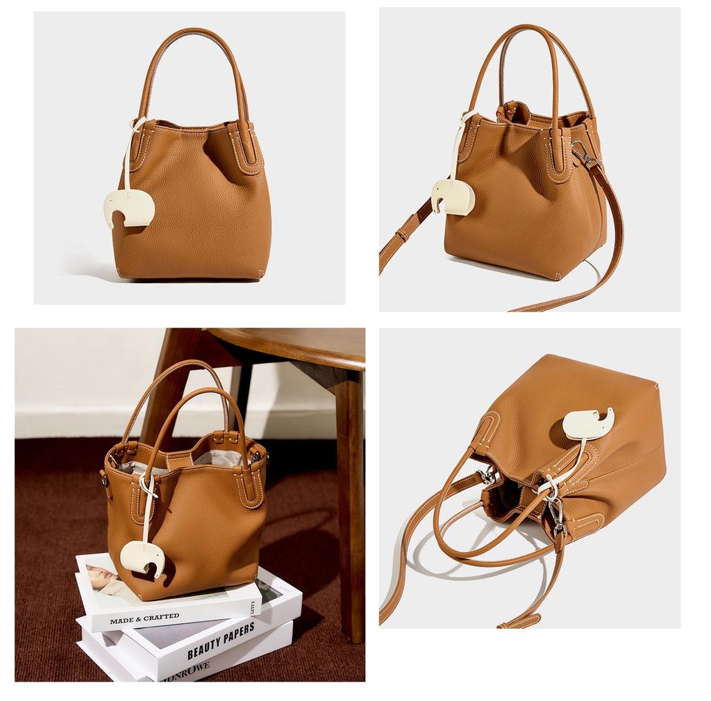 Rortyno Women's Genuine Leather Shoulder Bag, Tote Bag, Large Capacity Handbag, 2-Way Bucket Bag, Cowhide Leather Business Bag, Shoulder Bag,