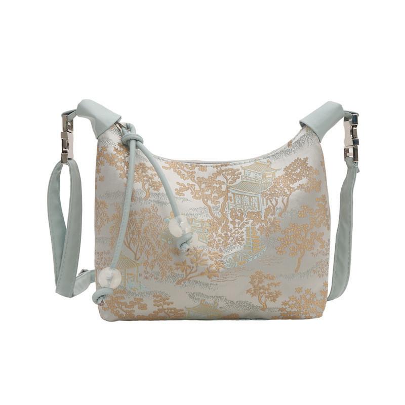 Elegant New Chinese Style Handbag For 2024 Fashionable Floral Fabric Bag In Pink Blue White