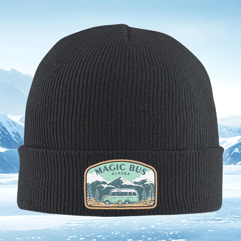 New Magic bus Alaska mountain travel nature Men Women Unisex Knitted Hat Beanie Pullover Cap Winter Thermal Warm Christmas Outdo