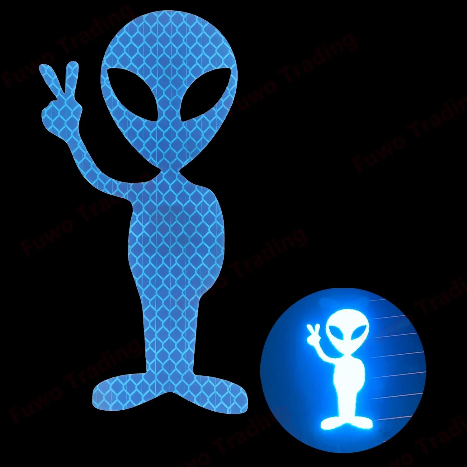

Alien Peace Strong Reflective Car Sticker Decoration Lattice Type Luminous Reminder Stickers Shiny Reminder Travel Creative New синій