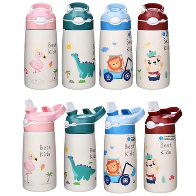 400ML Kinder Wasserflasche Cartoon Tier Thermosbecher Baby Entenschnabel Strohhalm 316 Edelstahl Vakuumflaschen Thermosflasche